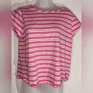 2/$30 NAUTICA Striped‎ Barbiecore Pink and White Top- (#1,148)